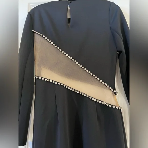 ASOS Design Black Long Sleeve Mesh and Rhinestone Bodycon dress - Picture 6 of 11